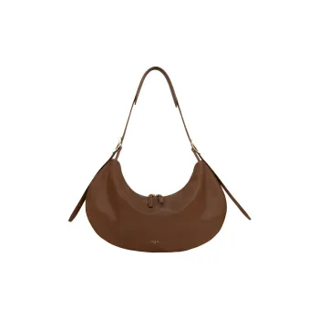 APEDE MOD Embossed Top Grain Cow Leather Crescent Bag Avocado Pack Handbag Shoulder Bag Medium Size Women's Caramel