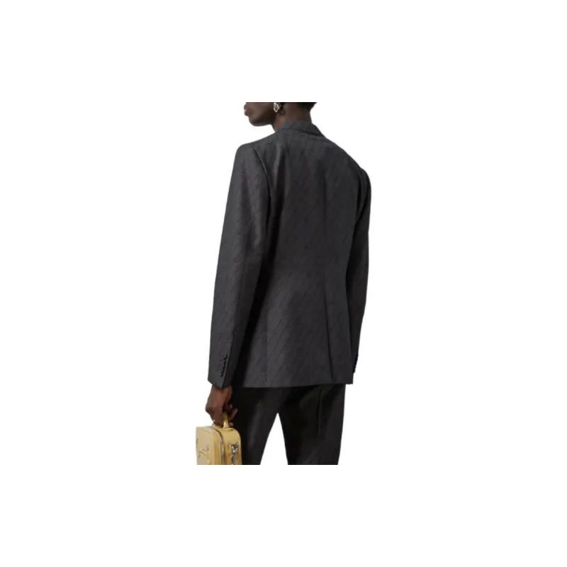 GUCCI SS24 Interlocking G Striped Wool Formal Jacket Jackets Coats Men's Black-4