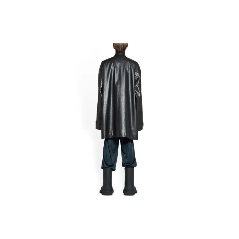 Balenciaga Garde-robe SS23 Leather Jacket Loose Fit Style Men's Black-3
