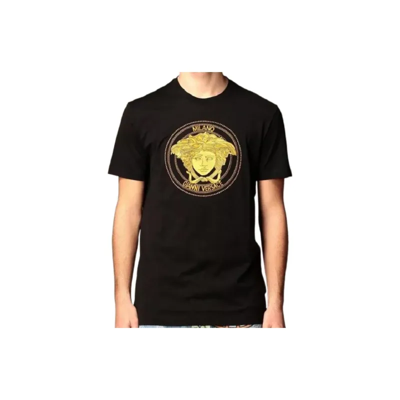 FANSIZHE Crew Neck Patterned Print Pullover Short Sleeved T Shirt Men's Black-1