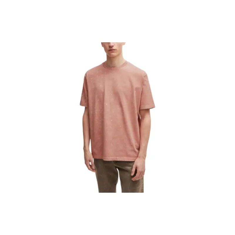HUGO BOSS Relaxed Fit T Shirt In Pure Cotton With Logo Detail T Shirt Men's Pink-2