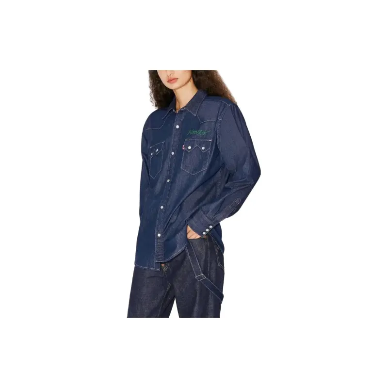 KENZO Logo Embroidered Buttoned Denim Shirt-4
