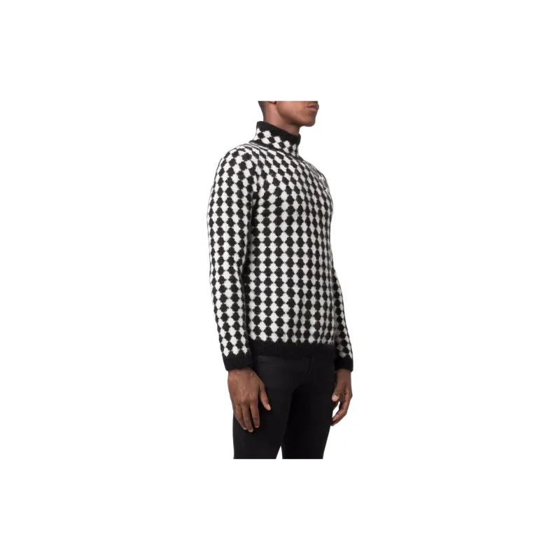 SAINT LAURENT Turtleneck Allover Diamond Motif Sweater-4
