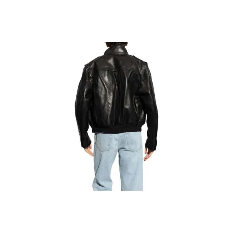 BALMAIN High Neck Leather Jacket-3
