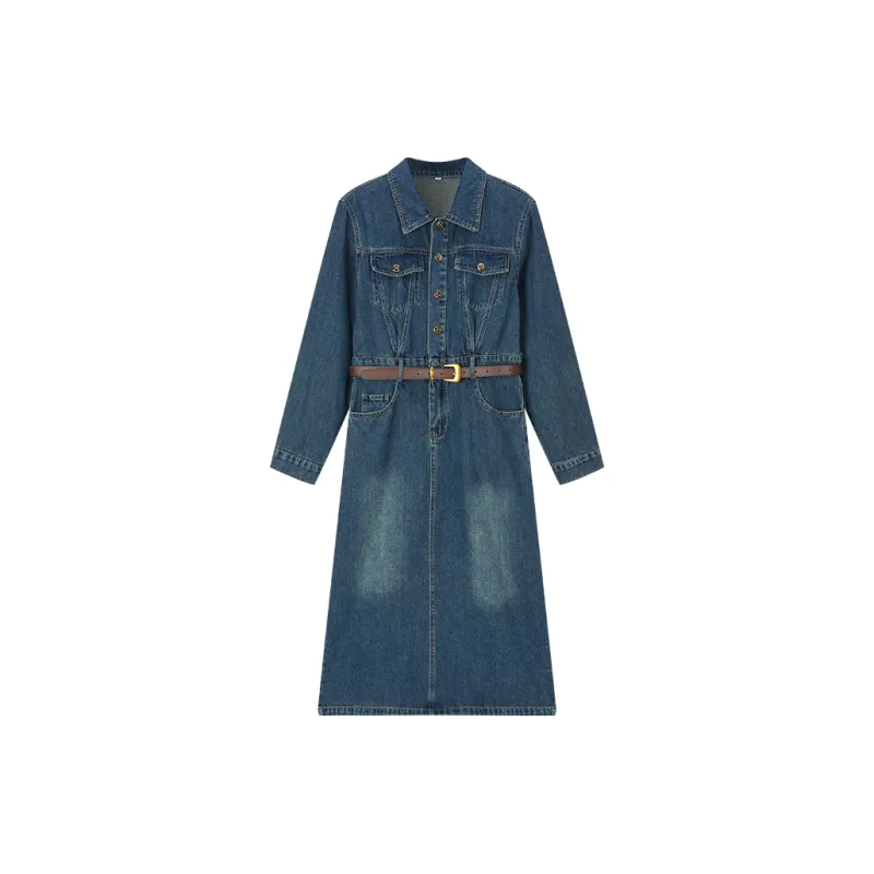 VIMLY Long Sleeved Dresses Women's Dark Denim Blue-1