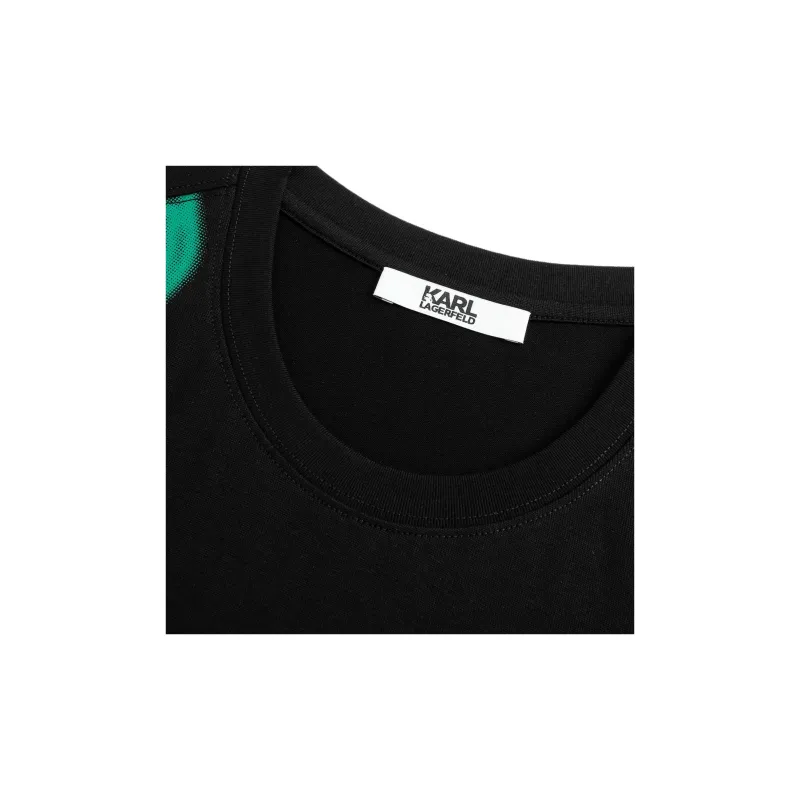 KARL LAGERFELD Cartoon Character Bead Print Crew Neck Straight Fit Short Sleeved T Shirt T Shirt Men's Black-4