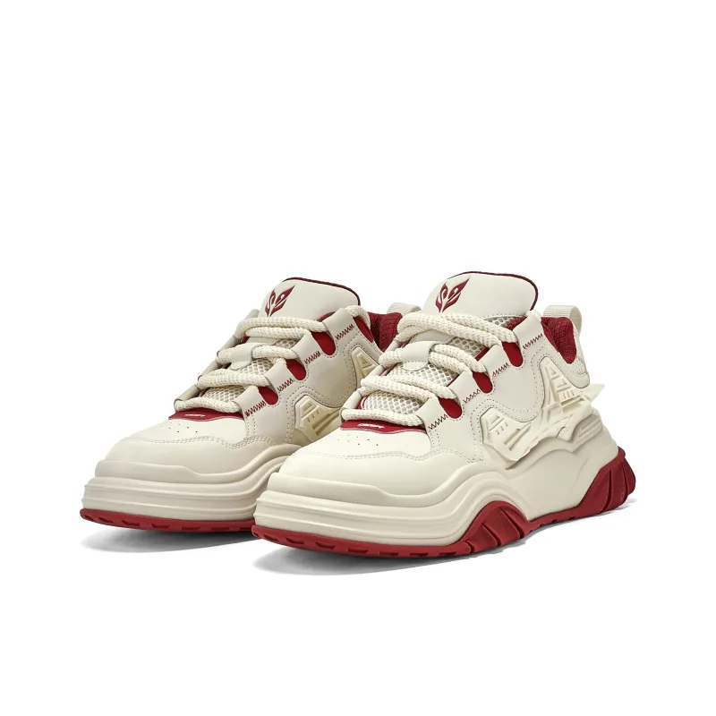 OGR Wave Rider Rebound Wear-Resistant Slip-Resistant Low-Top Casual Shoes Unisex Vintage Beige Red-2