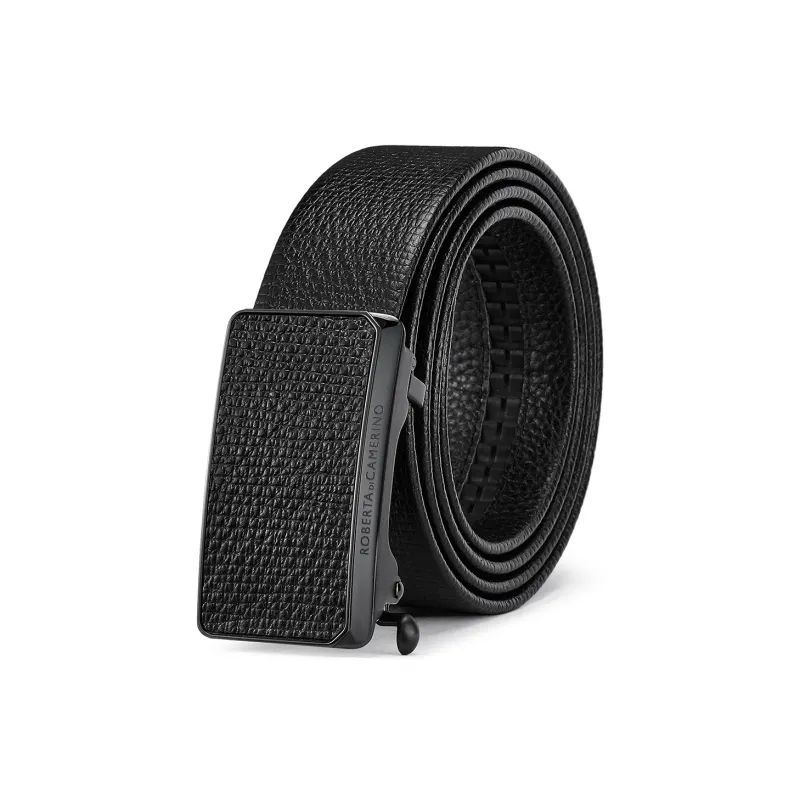 ROBERTA DI CAMERINO Top Grain Cow Leather Belts Men's Black 3.4CM Writing A Greeting Card With Printed Photos-0