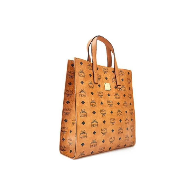 MCM Visetos Coated Canvas Tote, One Shoulder Handbag, Men's Unisex Brown Cognac-1