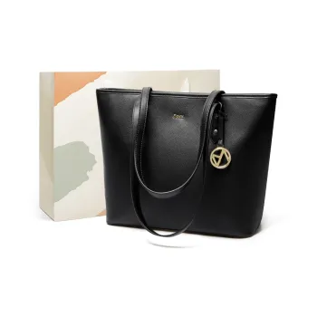 15 MINS Synthetic Leather Tote Bag, Shopping Bag, Handbag, Shoulder Bag Women's Midnight Black