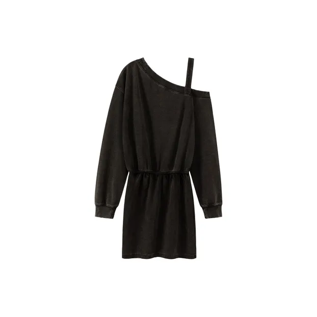 CHUU Long Sleeved Dress Women's Black Gray-1