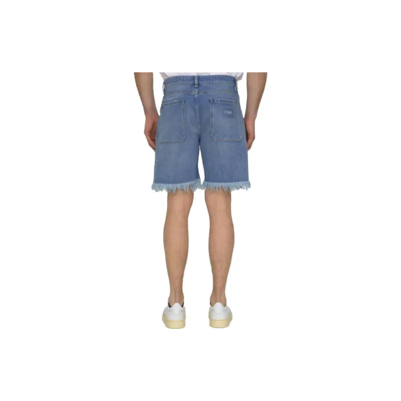 FENDI Logo Oatch Denim Shorts-3