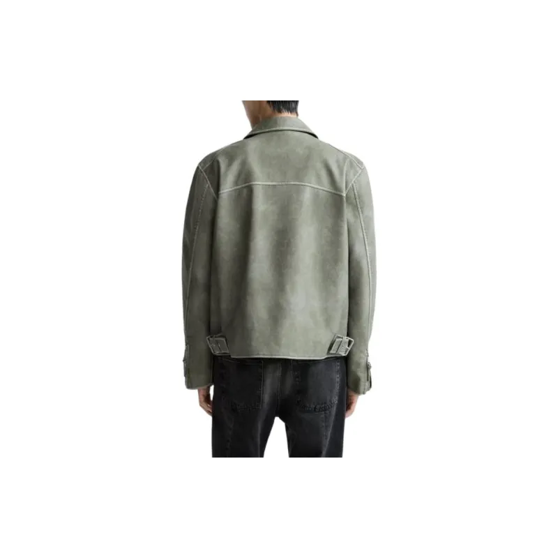 ZARA Leather Jacket Men's Green-3