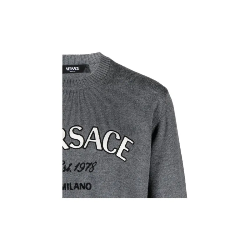VERSACE Logo Embroidered Crewneck Jumper-4