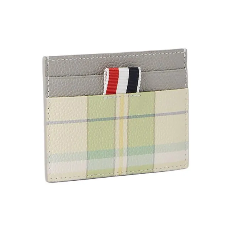 THOM BROWNE· Litchi Grain Leather Card Holder Men's Green & Gray-1