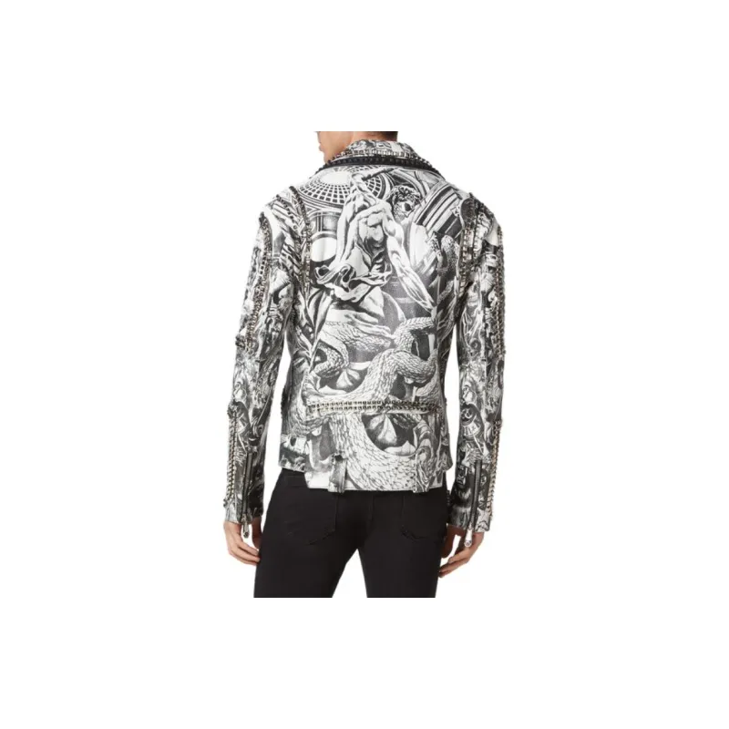 PHILIPP PLEIN Tattoo print Biker Jacket-1