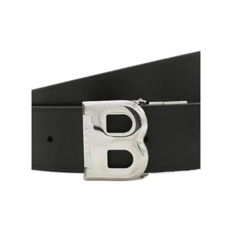 BALLY Top Grain Cow Leather Belts Men's Black Width 3.5CM-2