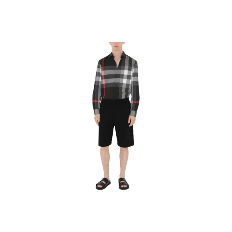 Burberry Check Cotton Shirt Men's Charcoal-2