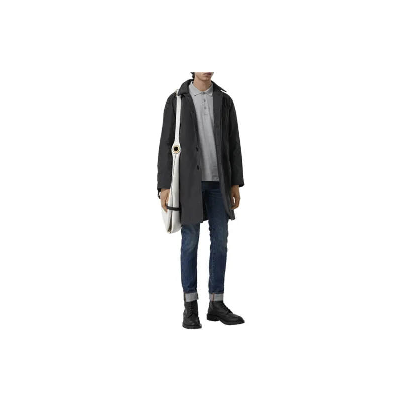 Burberry Trench Coats Men Dark Charcoal Gray-1