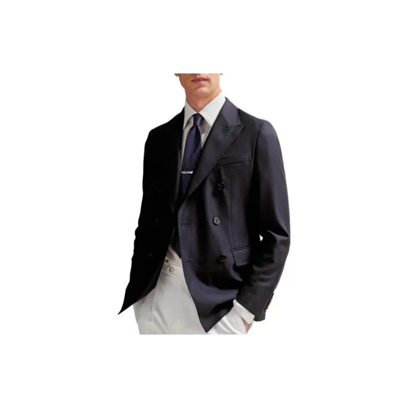 HUGO BOSS Double-Breasted Slim-Fit Jacket In Structured Virgin Wool Business Suit Men's Dark Blue-2