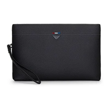 VIHUS Top Grain Cow Leather Clutch Large Size Men's Black