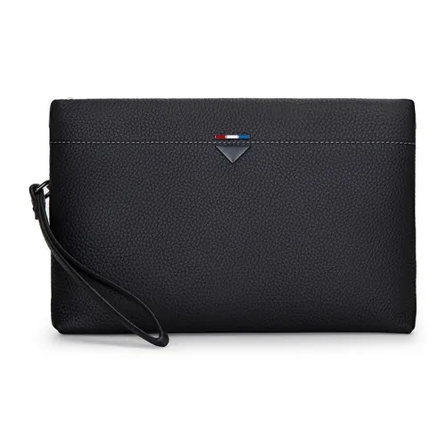 VIHUS Top Grain Cow Leather Clutch Large Size Men's Black