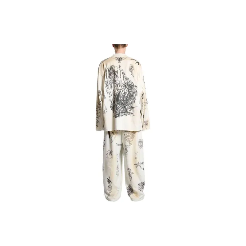 Balenciaga Tat Long Sleeve T-Shirt Oversized T-Shirt Loose Fit Unisex Gray White-3
