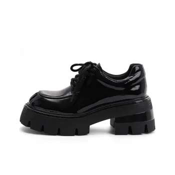 XIAOFAMIAO Niche Design JK Fashion Small Leather Shoes Platform Shiny Women's Casual Shoes High Heel Women's
