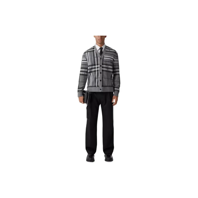 Burberry Check And Stripe Wool Jacquard Cardigan-2