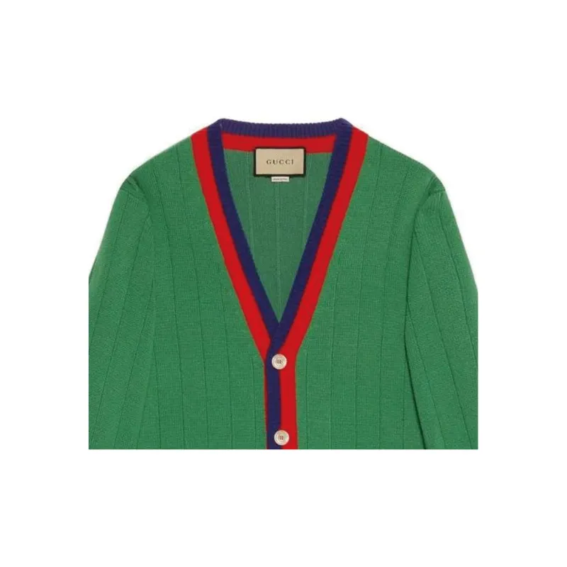 GUCCI Web stripe Wool Cardigan-4