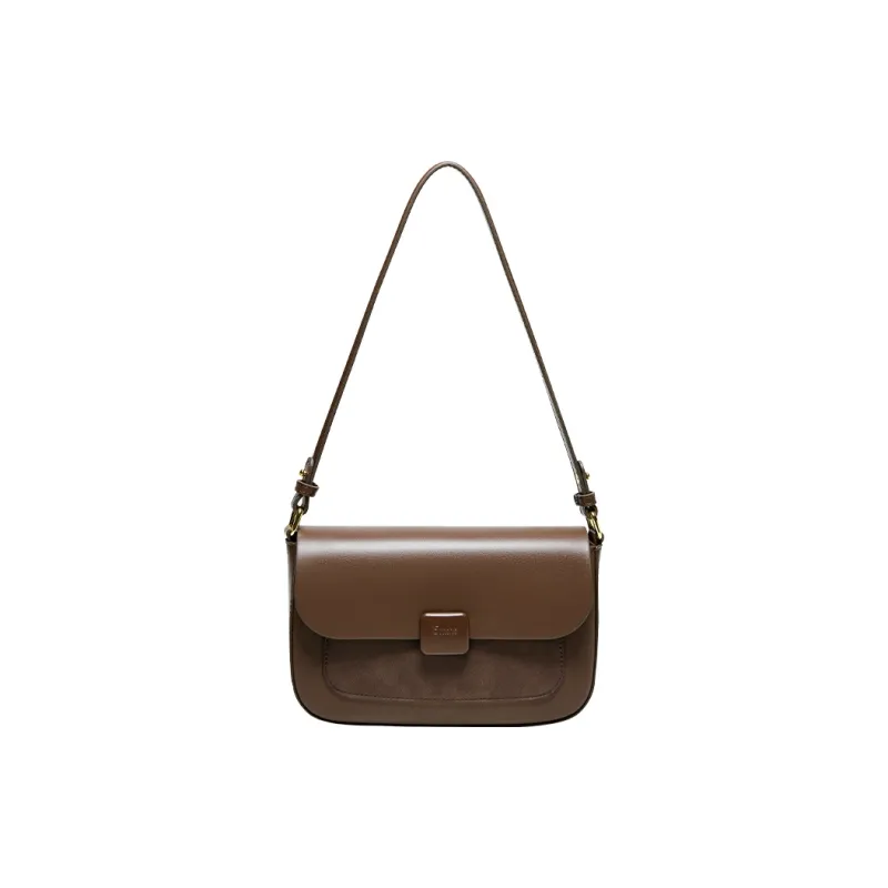 15 MINS Cow Leather Patchwork Synthetic Leather Small Square Bag Shoulder Bag Crossbody Bag Women's Coffee/Ecru-1
