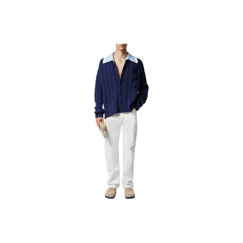VERSACE Contrasting Collar Knitted Shirt-1
