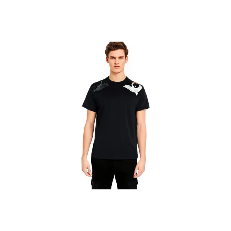 Burberry Solid Color Swan Pattern Embroidery Crew Neck Short Sleeved Shirt T Shirt Men's Black-5