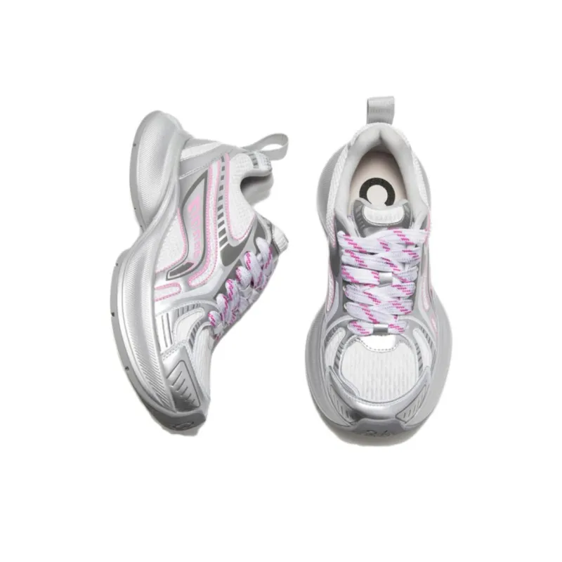 C°BANNER Wear resistant And Lightweight Low Top Chunky Sneakers Women's Silver Pink-3