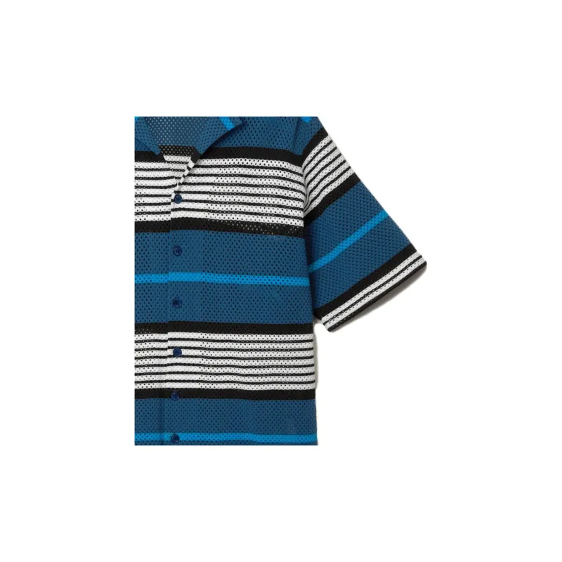 Burberry SS23 Men's Logo Stripe Print Nylon Oversized Shirts Navy-5