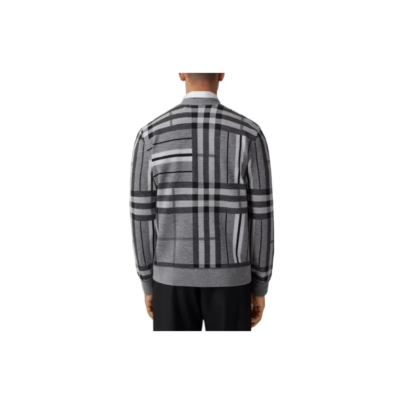 Burberry Check And Stripe Wool Jacquard Cardigan-3