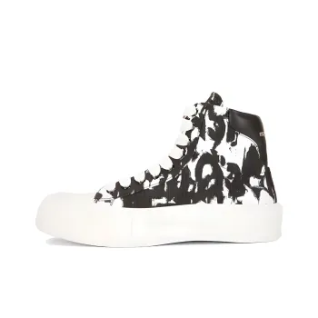 Alexander McQueen High Top Casual Skateboard Shoes Men's Black White