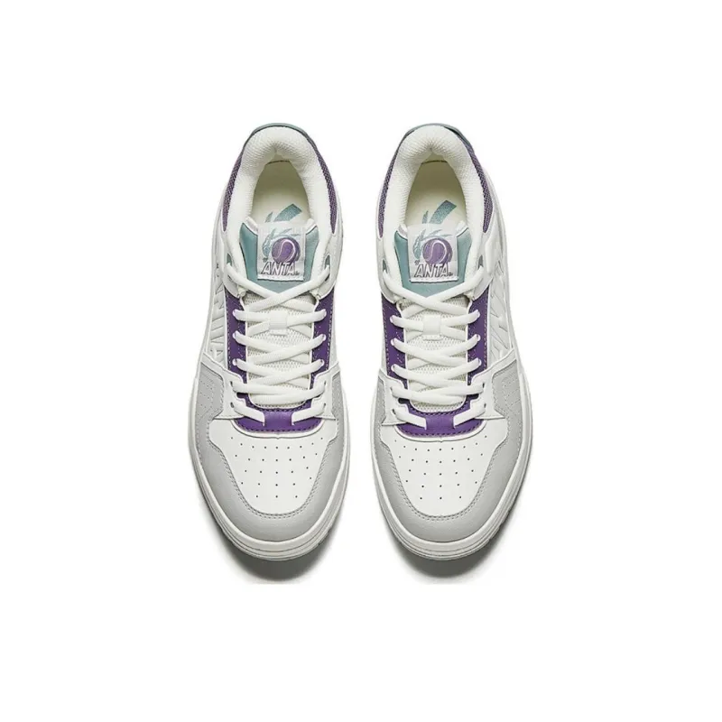 Anta Slam Lightweight Height Increasing Low Top Skateboard Shoes Women's White Gray Purple-2