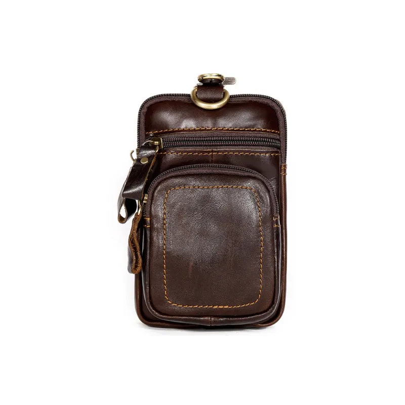 Yalu Cow Leather Running Multifunction Belt Cell Phone Fanny Pack Regular Men's Coffee/Black-3