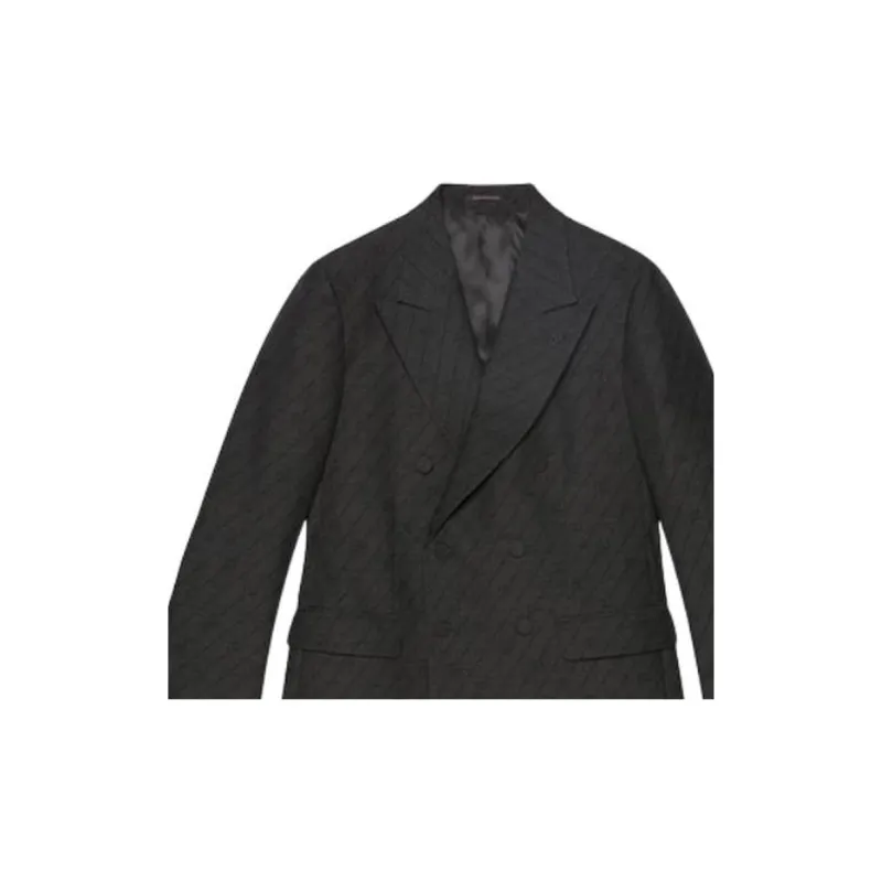 GUCCI SS24 Interlocking G Striped Wool Formal Jacket Jackets Coats Men's Black-5
