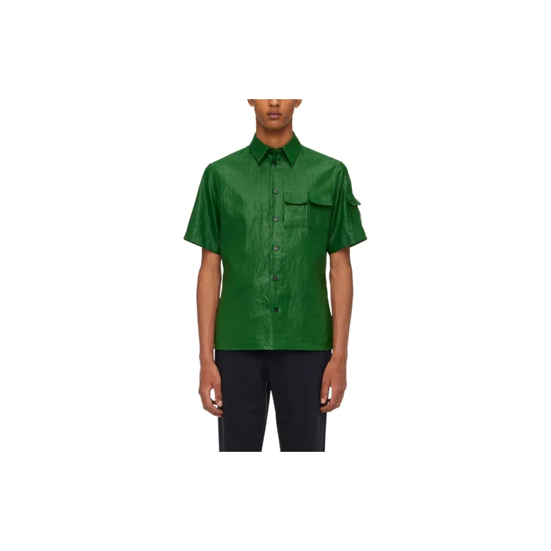 FERRAGAMO Coated Linen Utility Shirt Shirt Men's Green-3