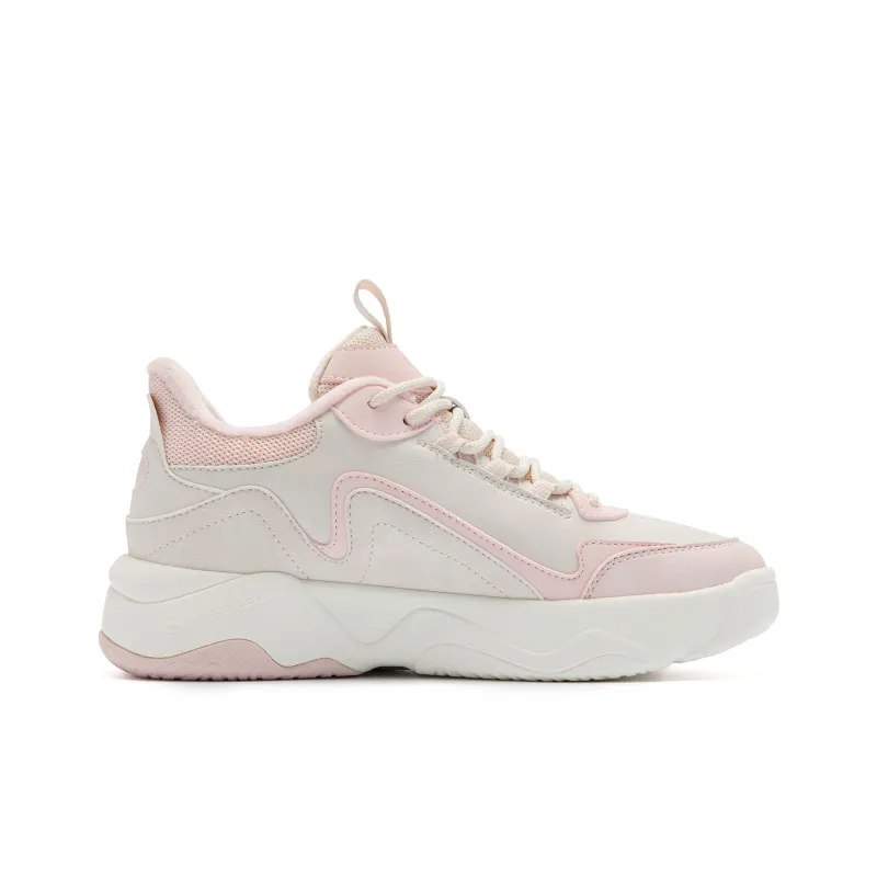 QIAODAN Height Increasing Wear-Resistant Slip-Resistant High-Top Skateboard Shoes Women's Gray Pink-1