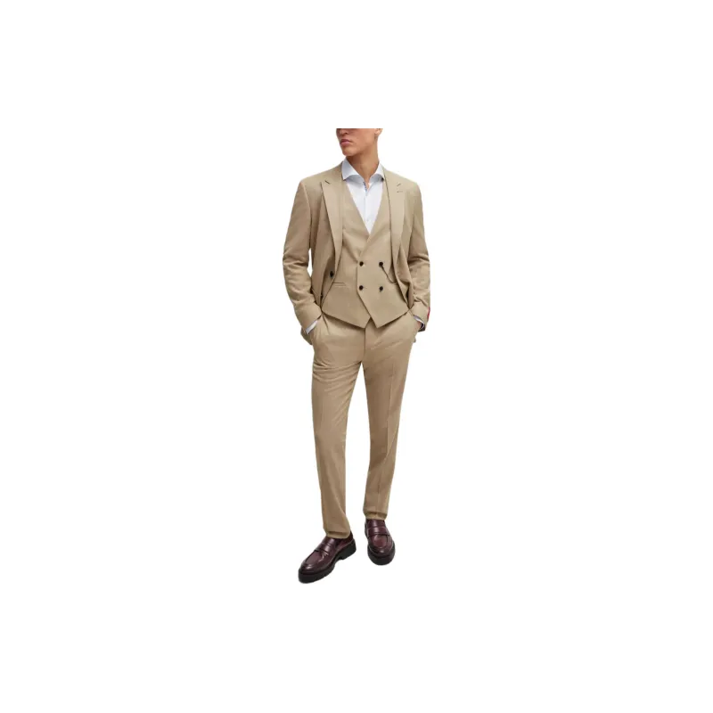 HUGO BOSS Three-Piece Slim-Fit Suit In Patterned Stretch Cloth Business Suits Men's Brown-3