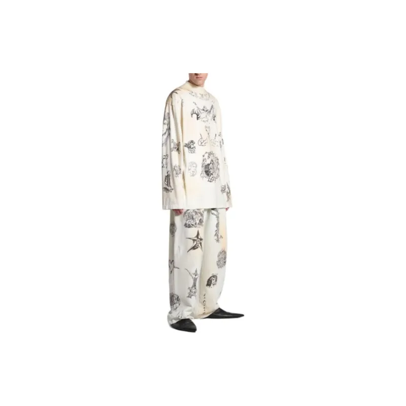 Balenciaga Tat Long Sleeve T-Shirt Oversized T-Shirt Loose Fit Unisex Gray White-2