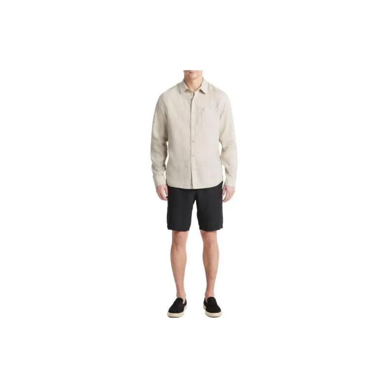 VINCE Linen Long-Sleeve Shirt Shirt Men's Beige-2