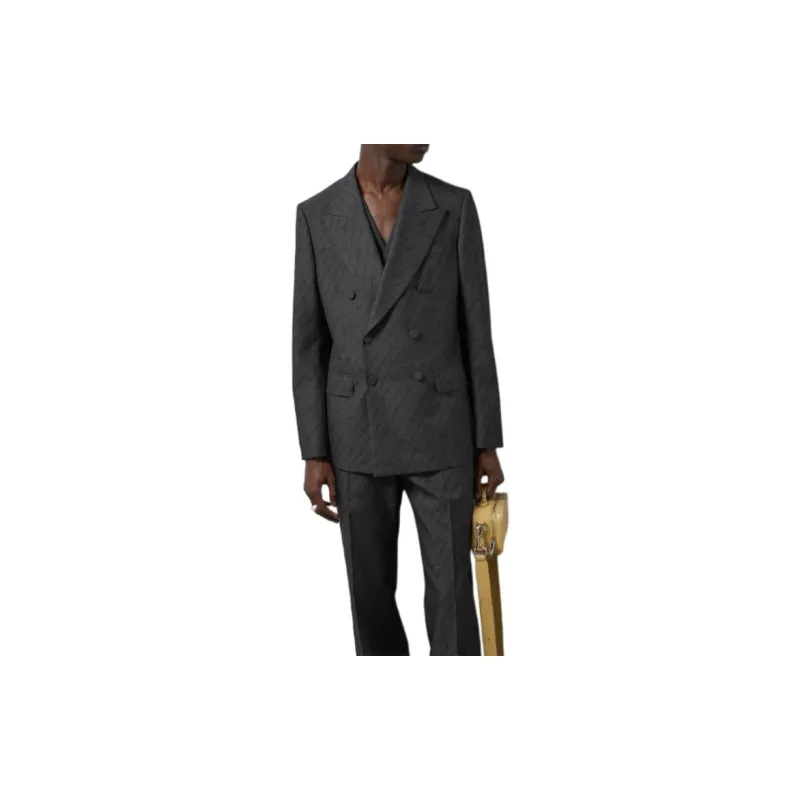 GUCCI SS24 Interlocking G Striped Wool Formal Jacket Jackets Coats Men's Black-3