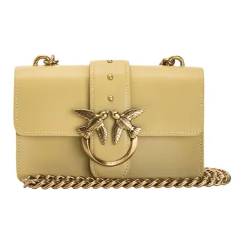PINKO SIMPLY Grain Leather Swallow Bag, Chain Bag, Crossbody Bag, Shoulder Bag Mini Women's Beige Yellow