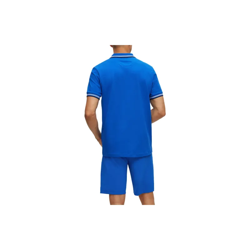 HUGO BOSS SS23 Men's Curved Logo Short-Sleeve Polo Shirt Blue-3