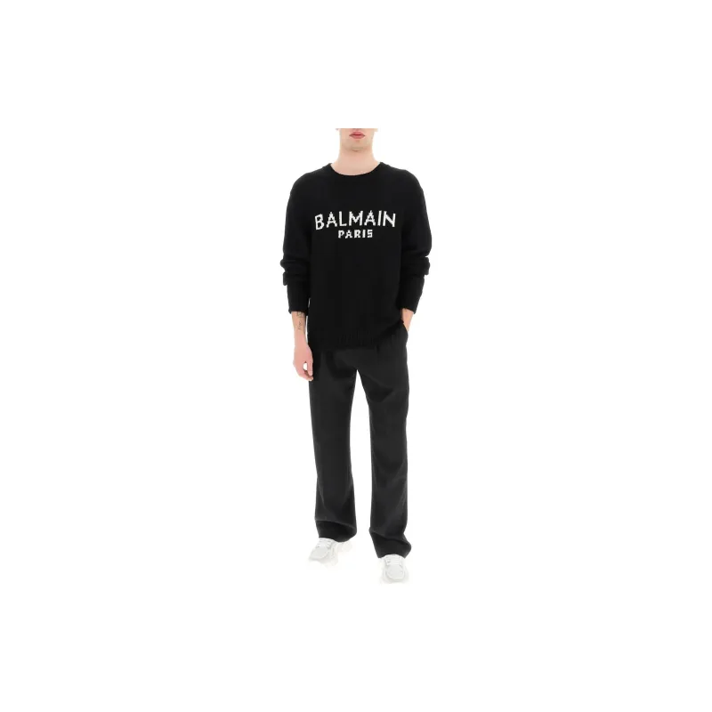 BALMAIN Logo Intarsia Knit Crewneck Jumper-2