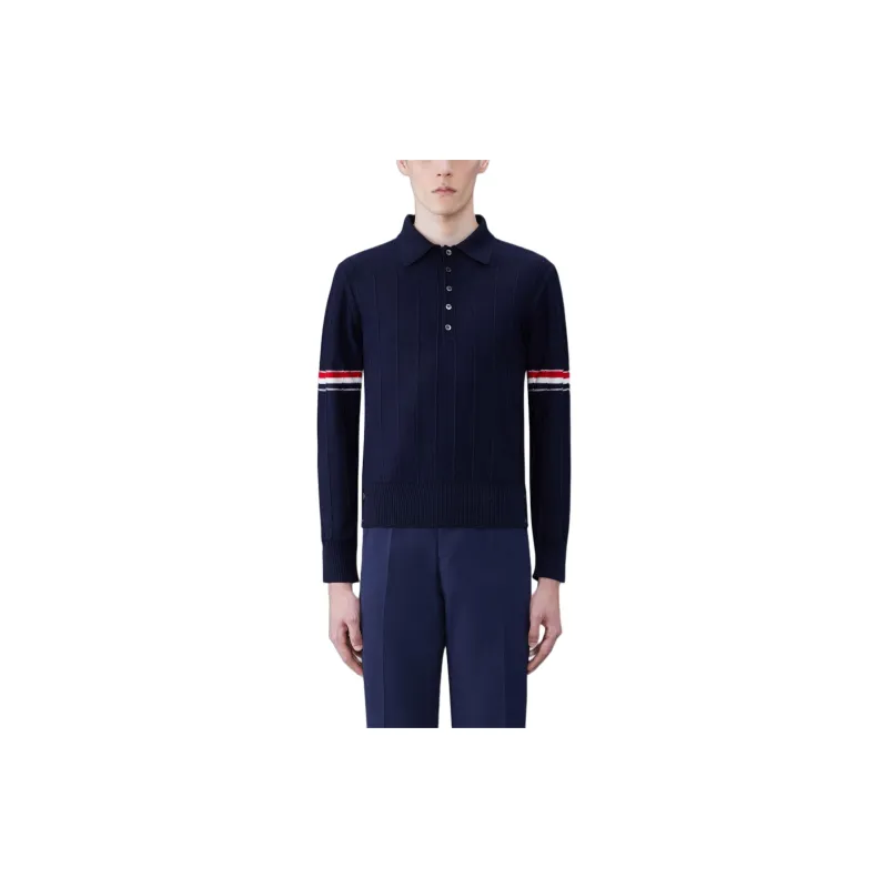 THOM BROWNE RWB Striped Long Sleeved Polo Shirt-3